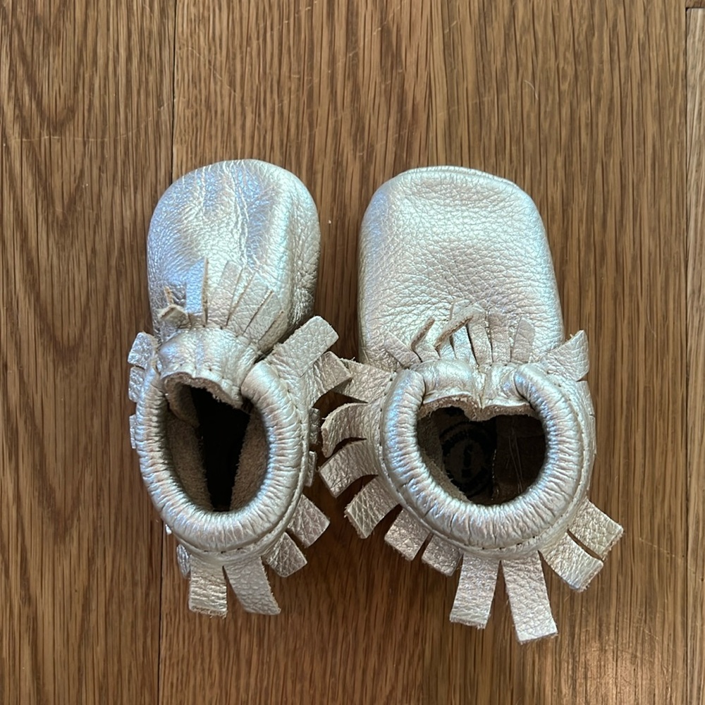 Freshly Picked Platinum Moccasin Baby Shoe